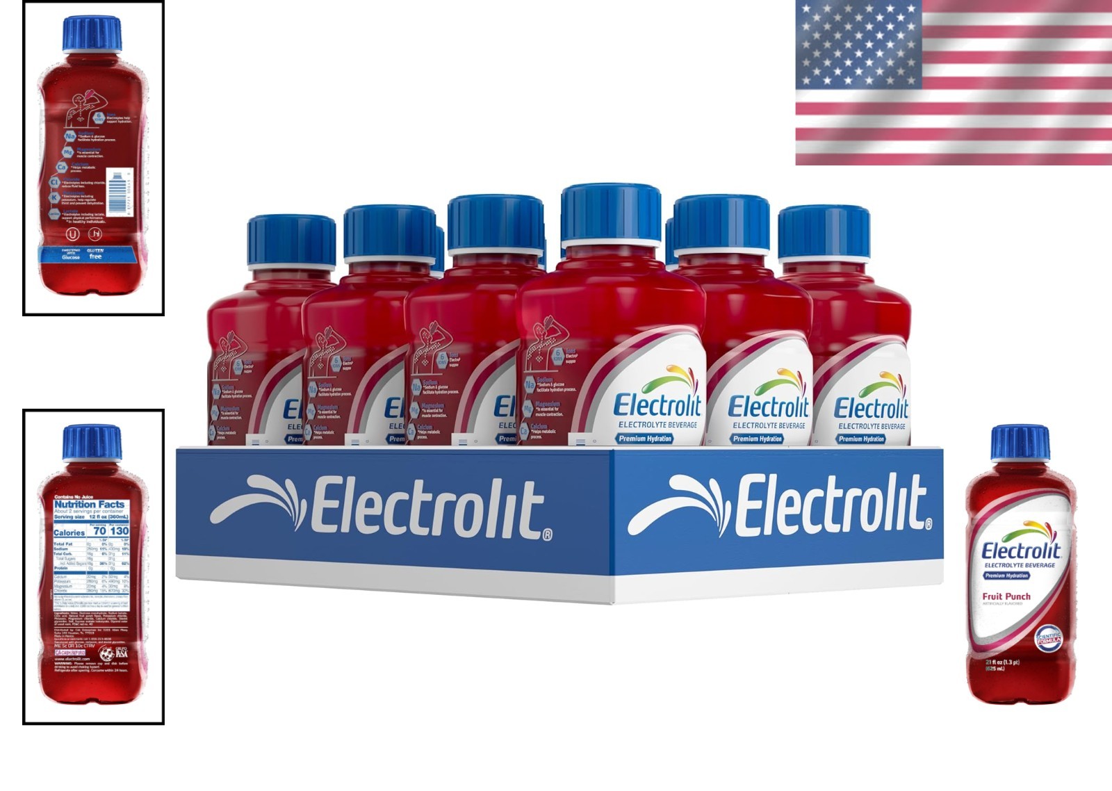 Refreshing Electrolyte Drink in Fruit Punch – 12 Bottles of 21 Fl Oz, Sugar Free