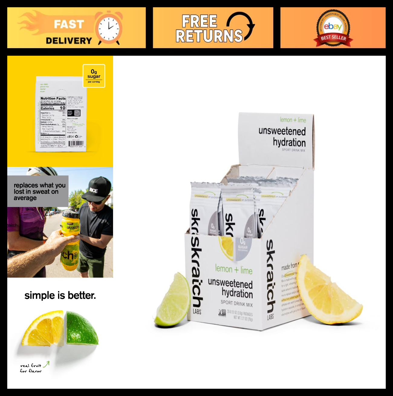 Unsweetened Lemon Lime Sport Hydration Mix – 20 Pack | Sugar-Free Electrolyte Bo