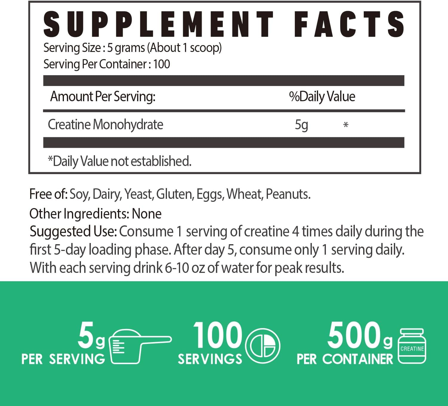 Creatine Monohydrate Powder 500G, Pure Micronized Creatine Supplements for Men a