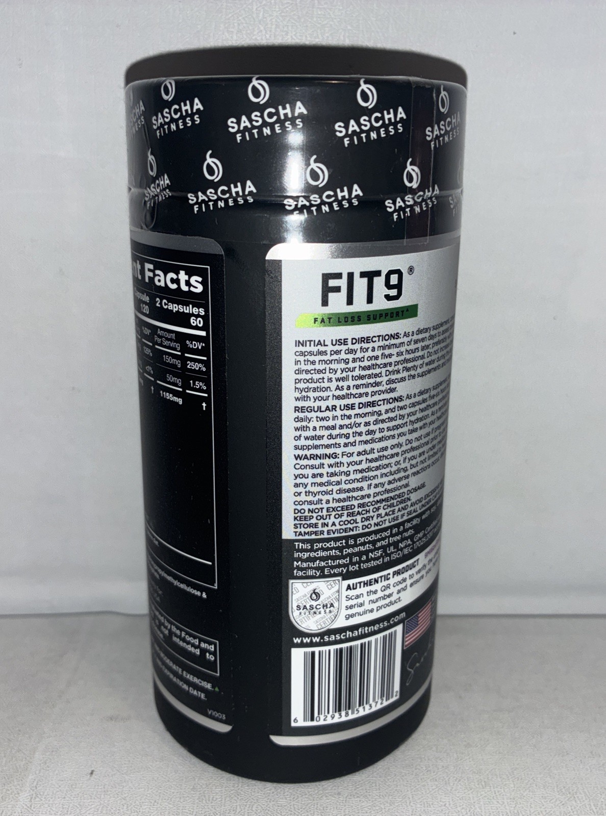 Fit 9 by Sascha Fitness/ Fat Loss Support/ 120 Caps/ Exp 09/2028