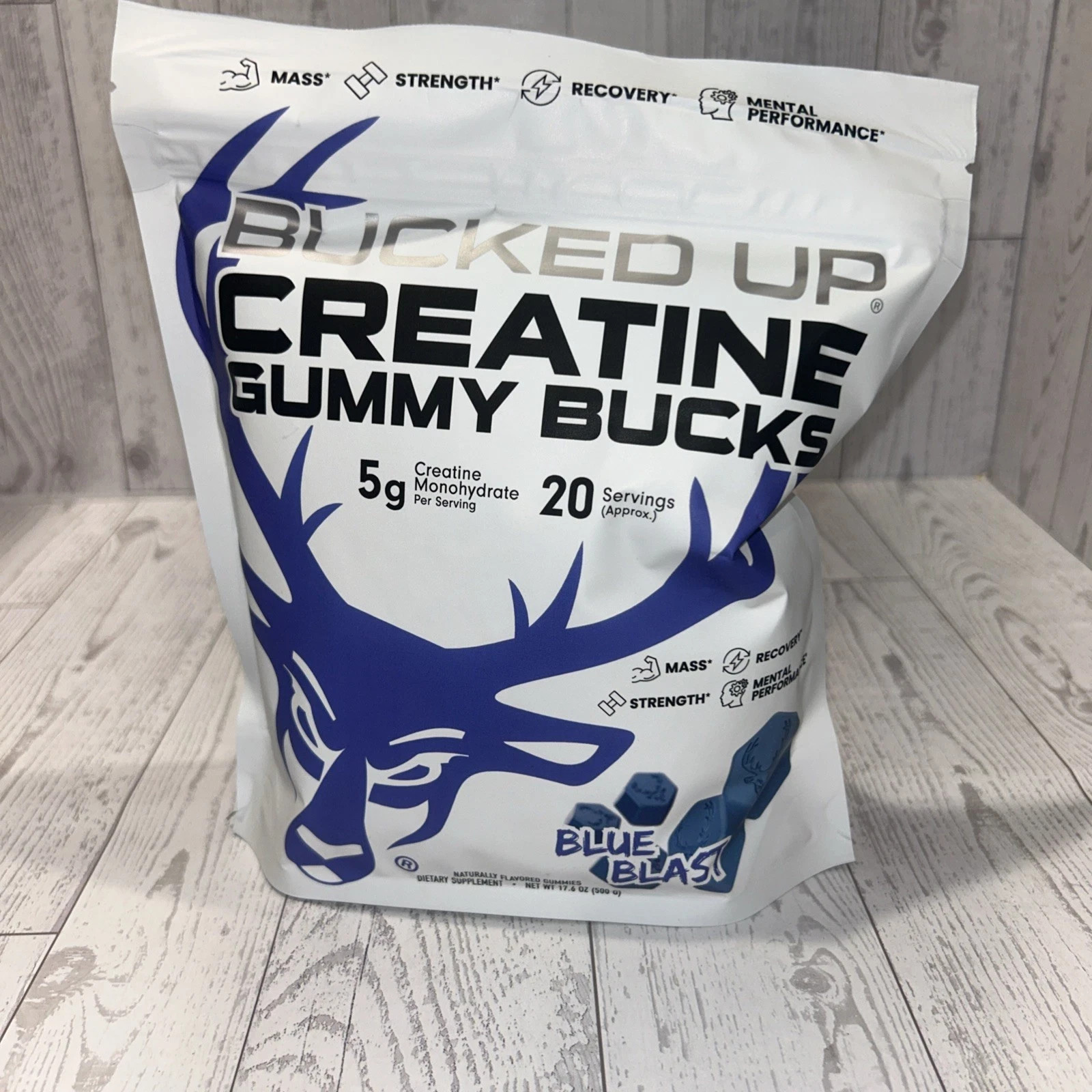 Bucked Up Creatine Gummies Blue Blast 20 Servings Exp 06/2027