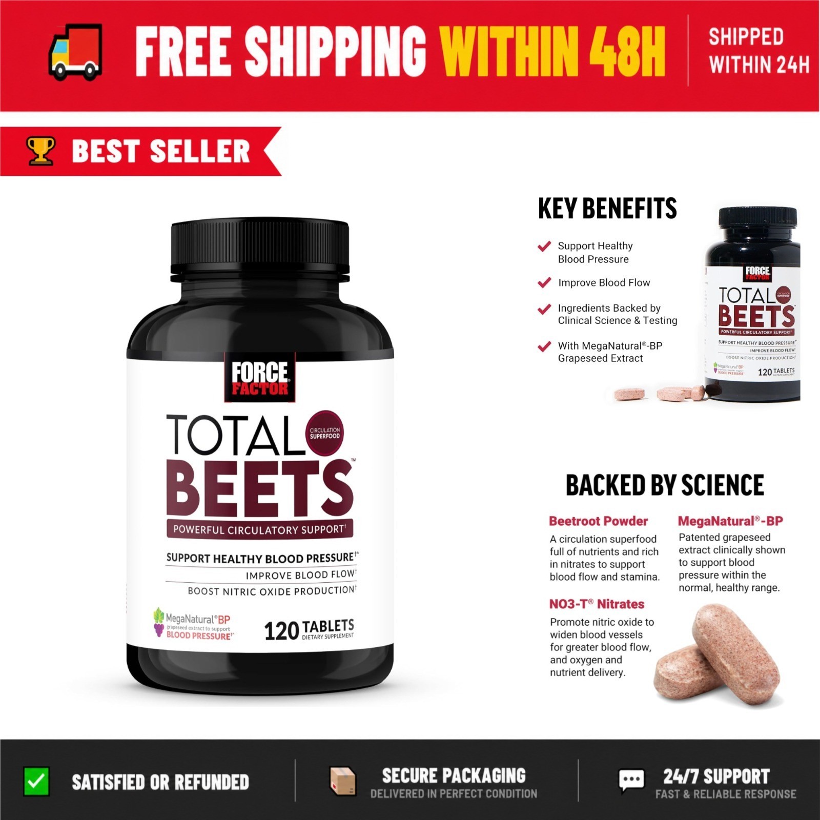 Force Factor Total Beets Blood Pressure Support Supplement 120 Count