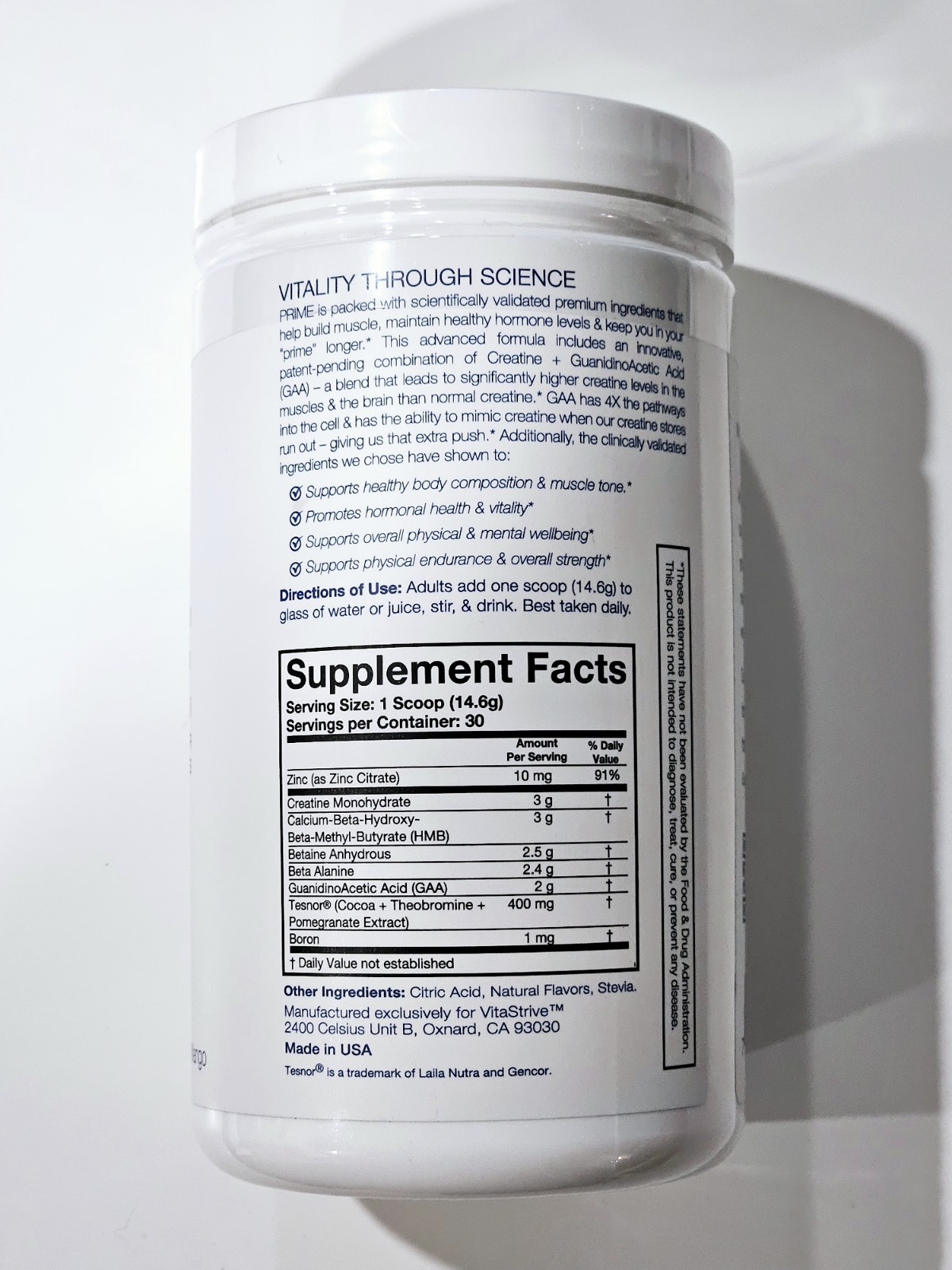 Prime Supplement for Muscle Strength Hormones Powder Form 30 Servings Exp 04/27