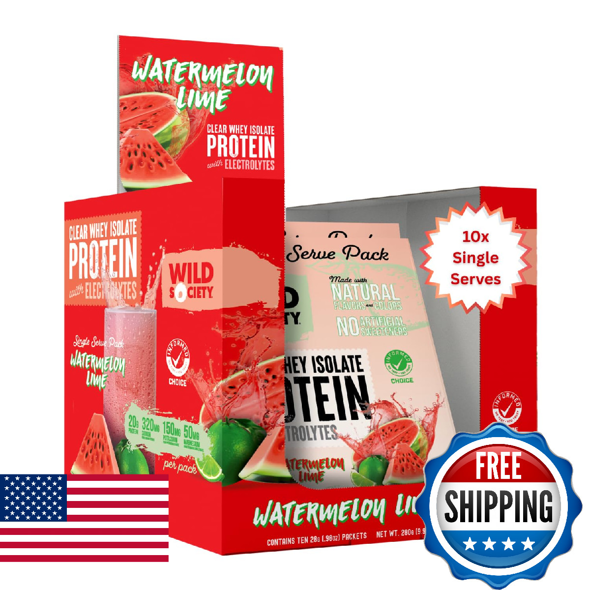 WILD SOCIETY Clear Protein Powder Electrolytes 20g Drink Zero Sugar Lactose-Free