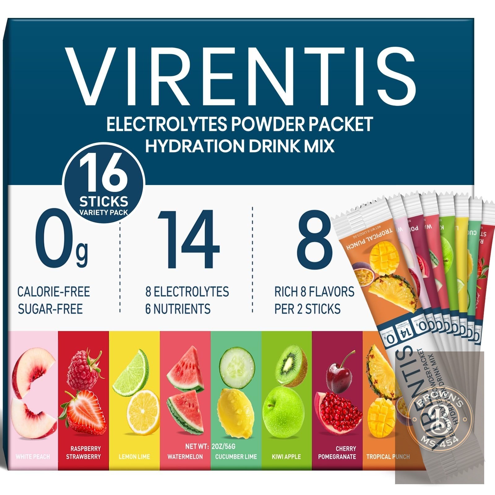 16 Sticks Electrolytes Powder Packets Sugar Hydration 8 Flavors Liquid Daily IV