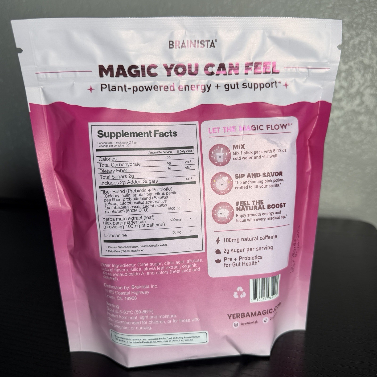 Yerba Magic Pink Potion Drink Mix Powder 20 Sticks 4.37 oz Pre/Probiotics