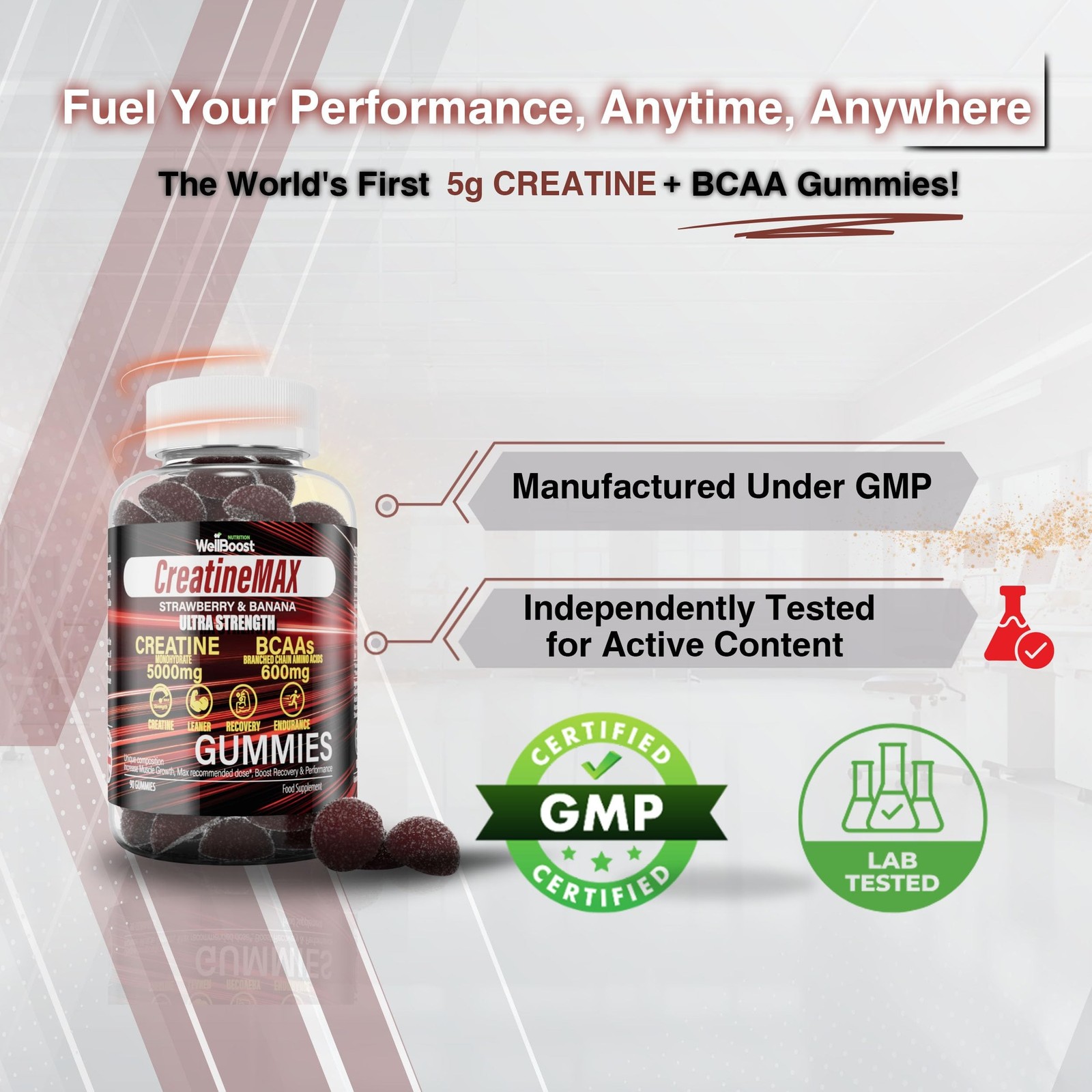WellBoost Creatine MAX Gummies | 5000mg Creatine Monohydrate & 600mg BCAAs pe…
