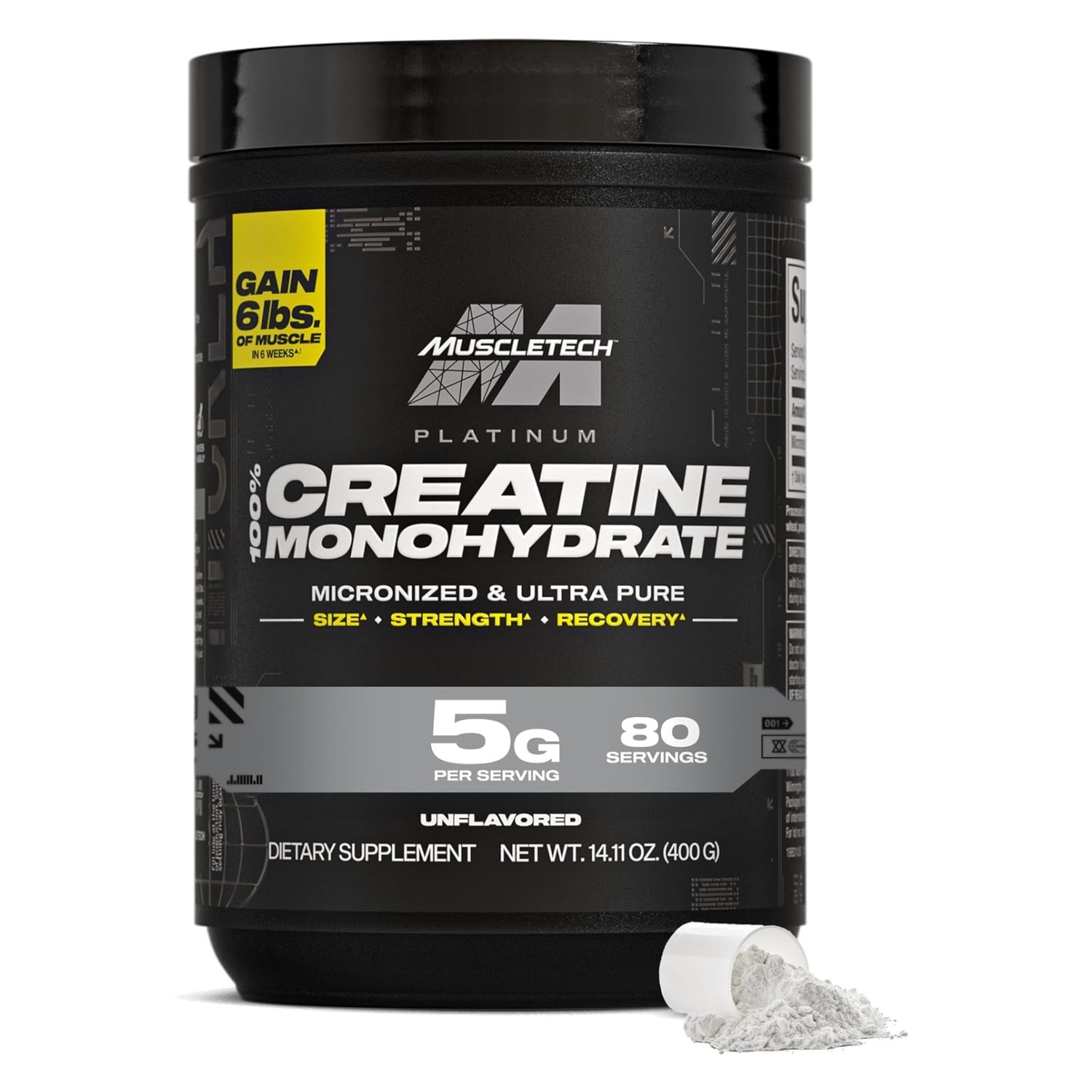 Platinum Pure Unflavored Creatine Monohydrate – 80 Servings for Muscle Growth