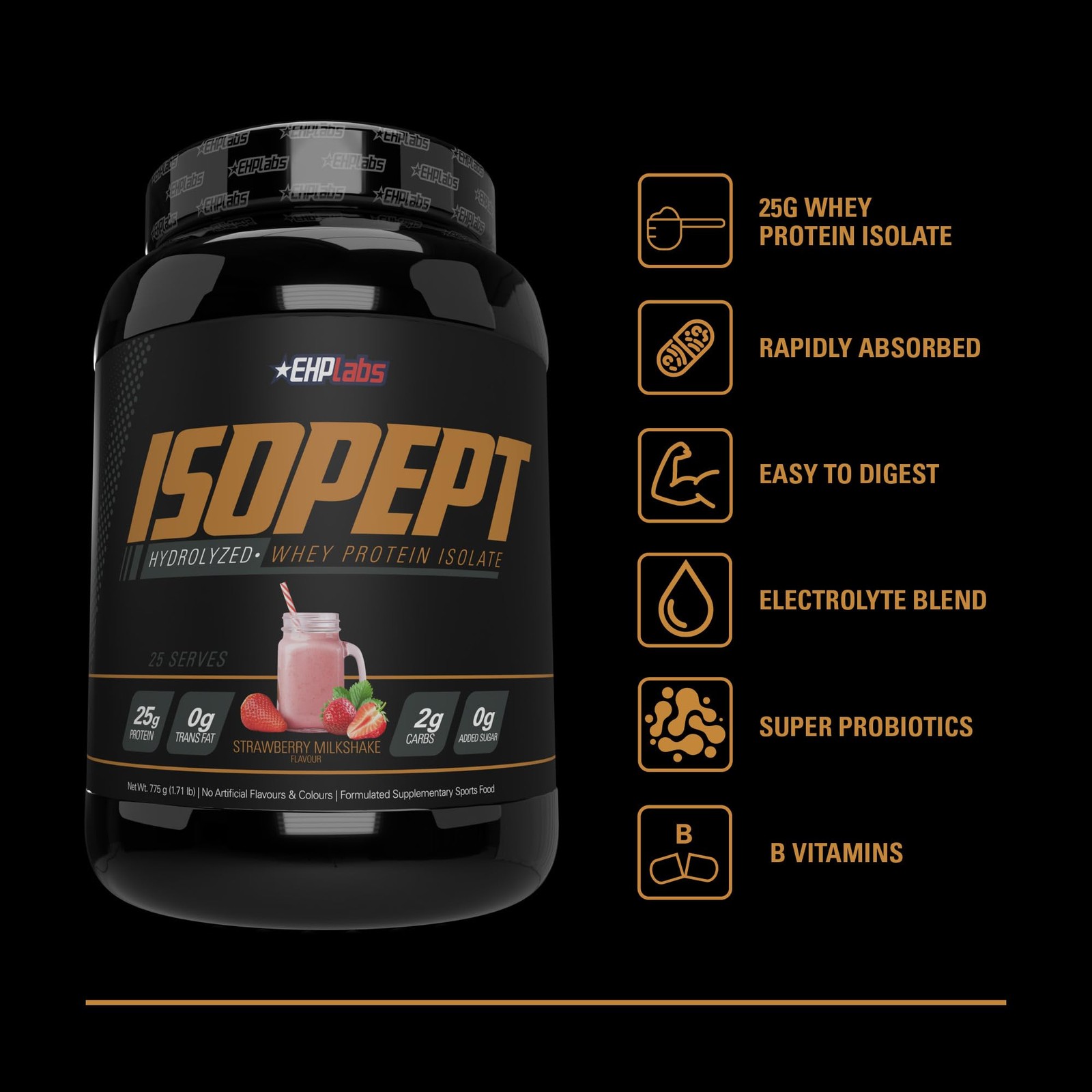 IsoPept Hydrolyzed Whey Protein Powder by EHPlabs – 100% Whey Protein Isolate &
