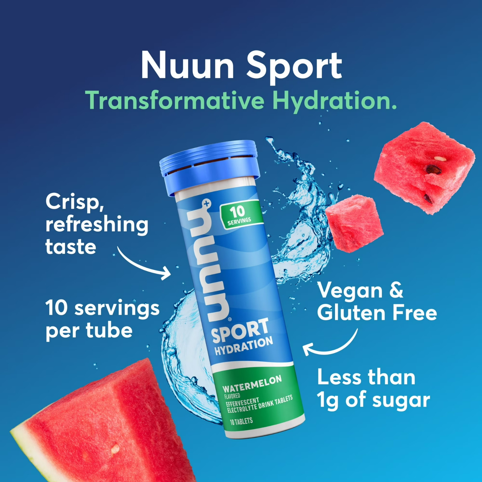 Nuun Sport Electrolytes Hydration Drink Mix Tablets, Watermelon, 10 Count Tube