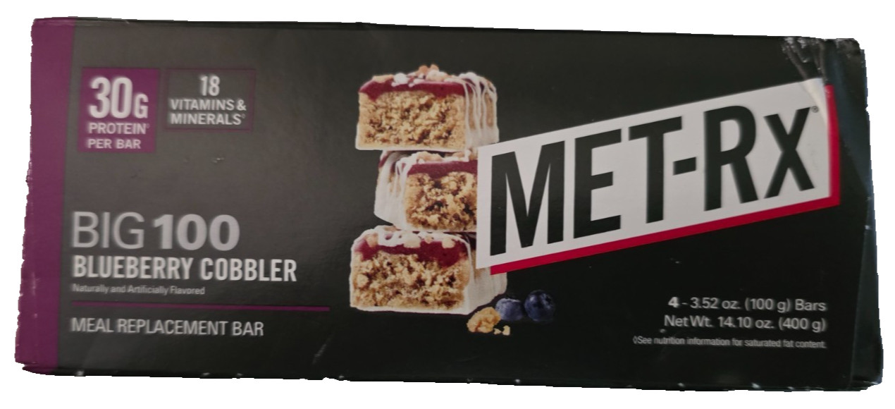 MET-Rx Big 100 High Protein Meal Replacement Bars BLUEBERRY COBBLER 3/2027
