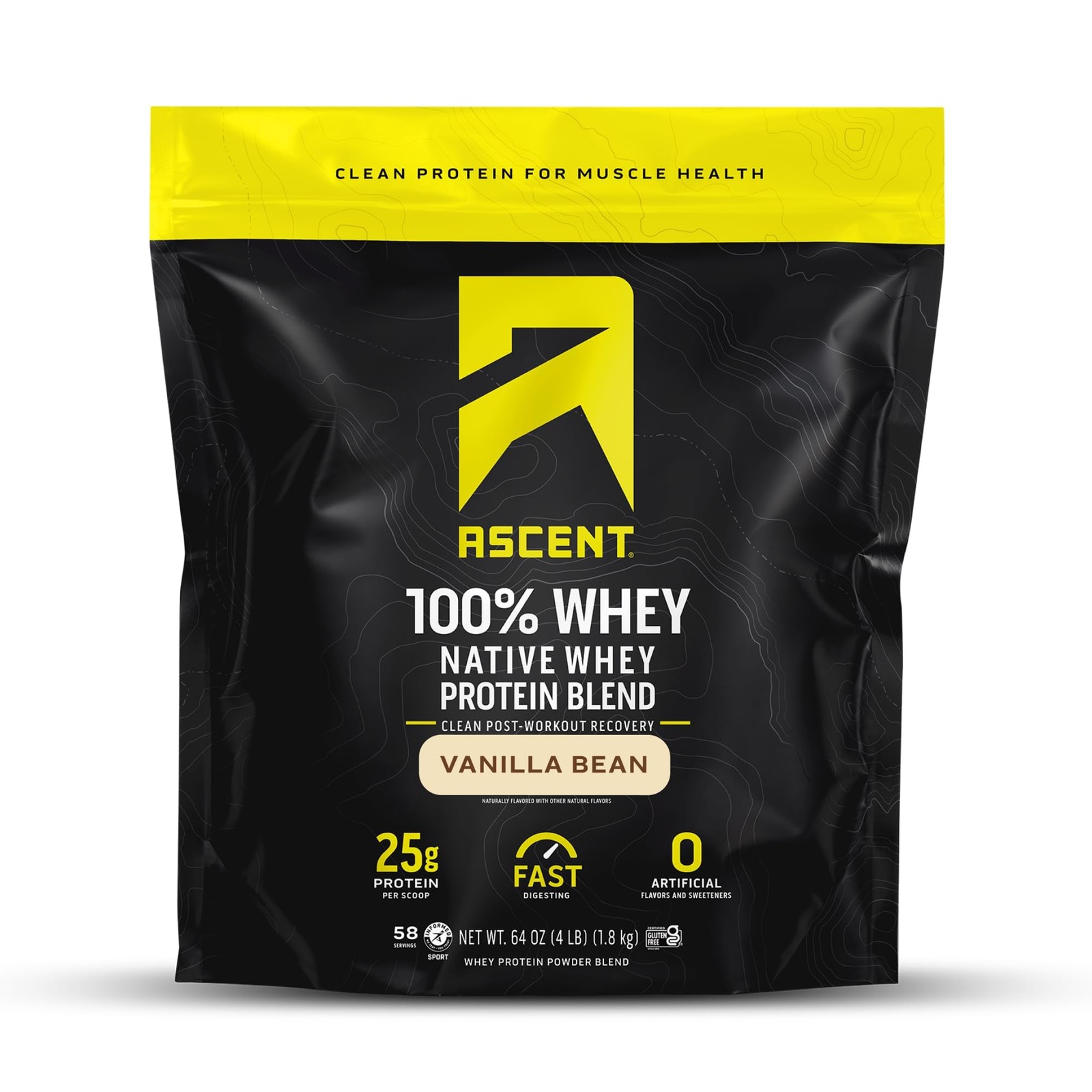 Ascent 100% Whey, Native Whey Protein Blend – Clean Post 4 Pounds (Pack of 1)