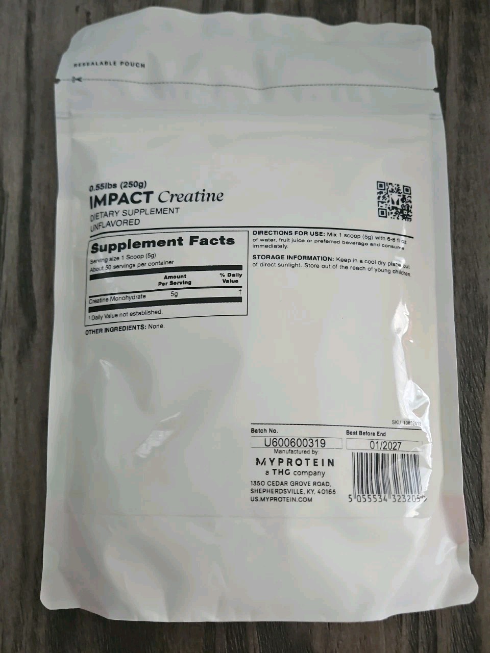 Myprotein Impact Creatine Monohydrate Powder .55lb 50 Servings Unflavored 1/27
