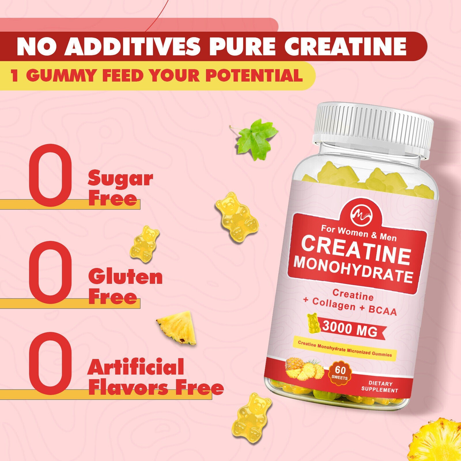 30-300 Counts Creatine Monohydrate Gummies – Increase Strength and Build Muscle
