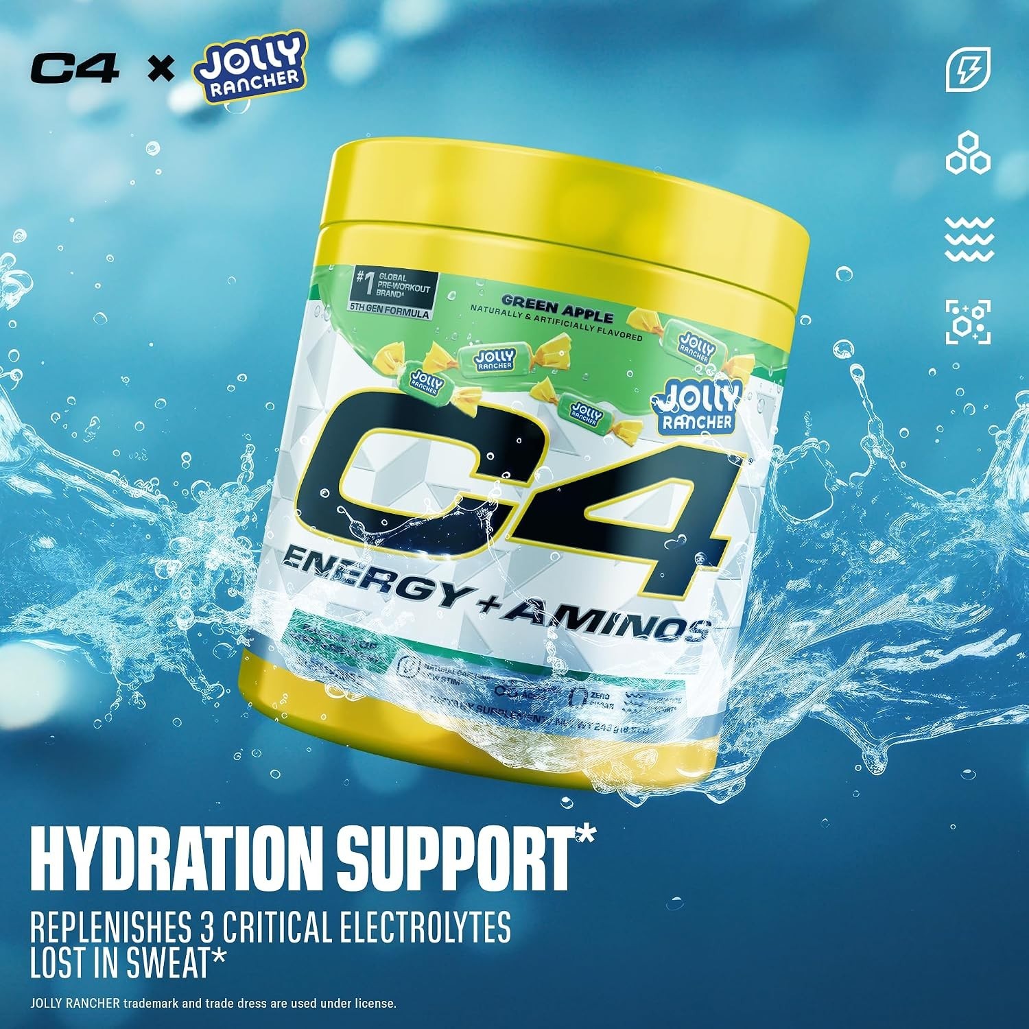Energy and Aminos Powder 5g BCAAs EAAs Jolly Rancher Green Apple Zero Sugar 3…