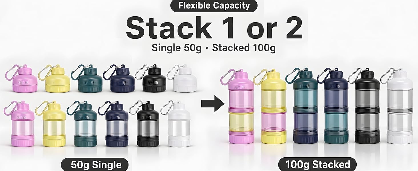 2 Pack Protein Powder Container to Go with Keychain & Keyring, Large Capacity,