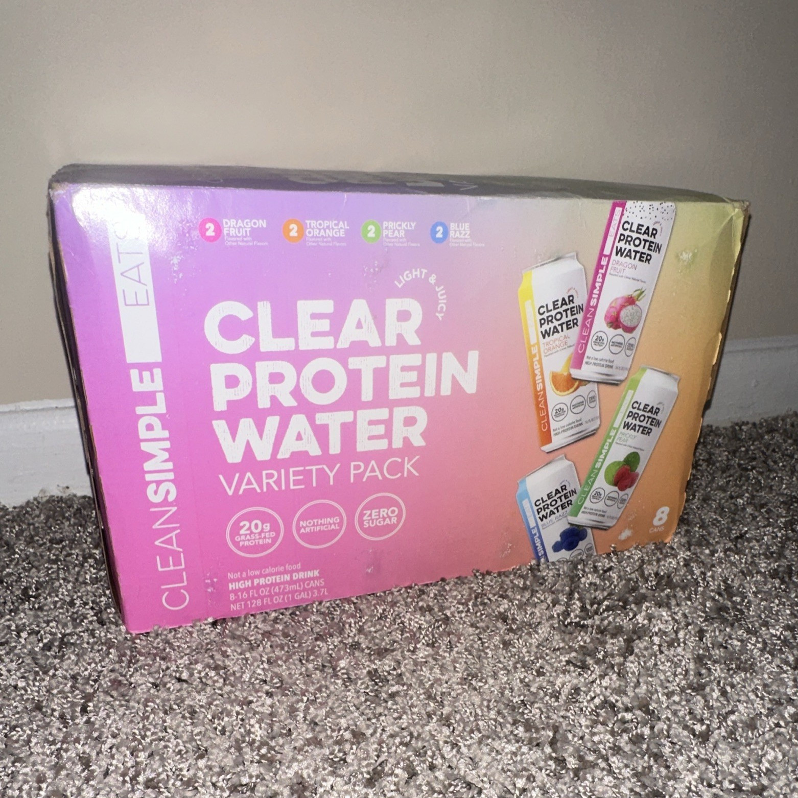 Clean Simple Eats Clear Protein Water Variety Pack, Zero Sugar, 8 Cans