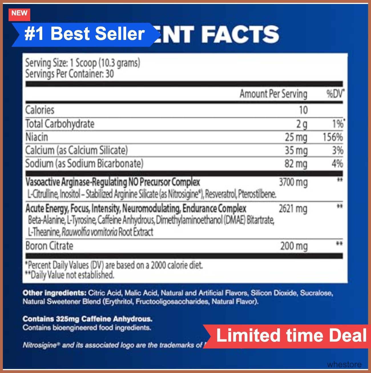 Pre-Workout Powder Grape 30 Servings Creatine-Free Energy Focus Nitrosigine