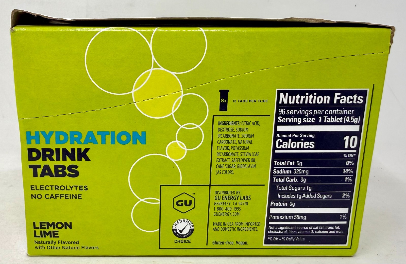 New GU Hydration Electrolyte Drink Taps – Lemon Lime (8 tubes per case)