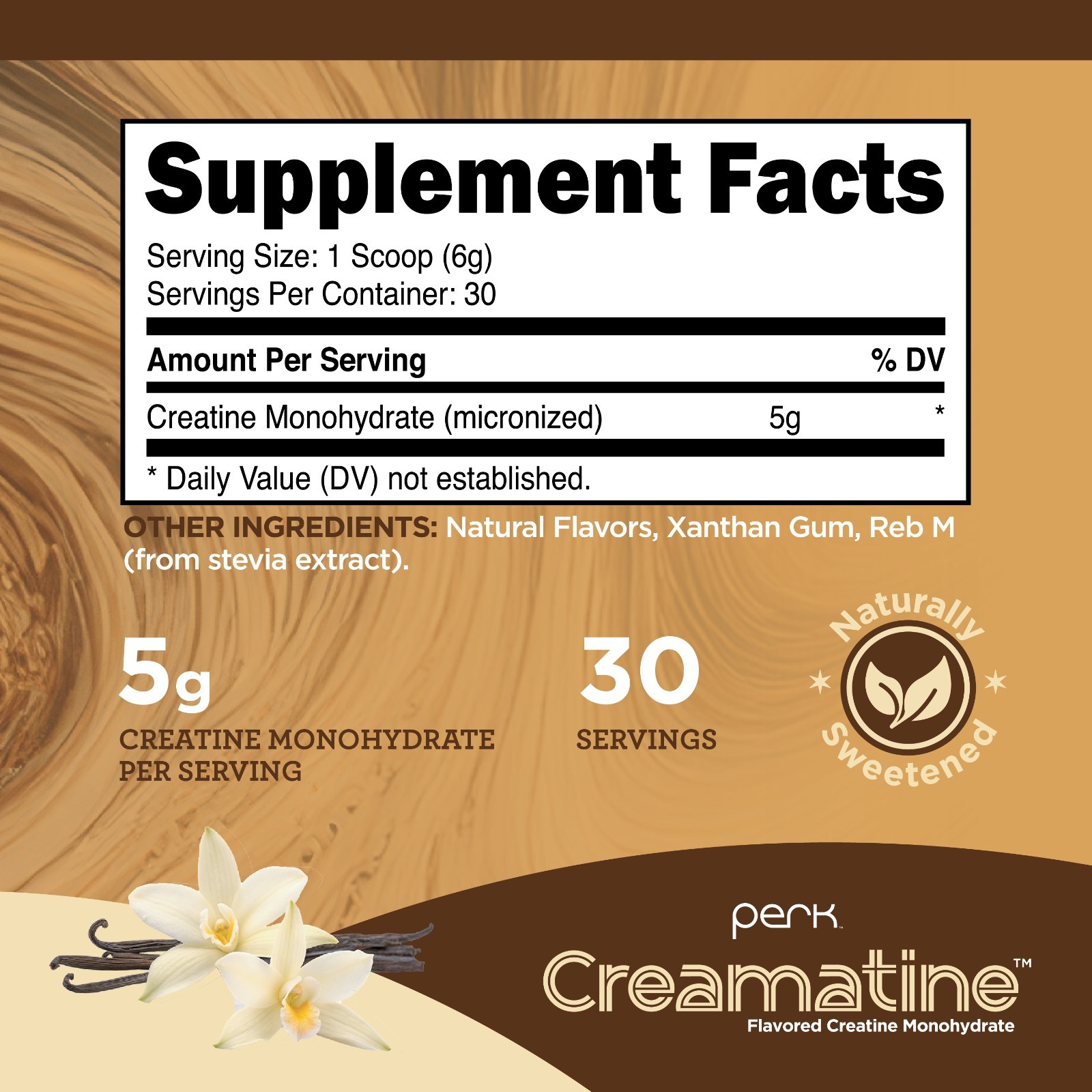 Perk Creamatine (French Vanilla) 30 Servings – Flavored Creatine Monohydrate, 5g