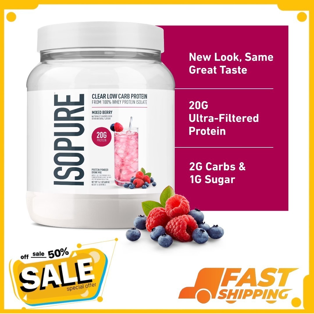 Isopure Clear Low Carb 100% Whey Protein Isolate Powder, Mixed Berry, 16 Serving