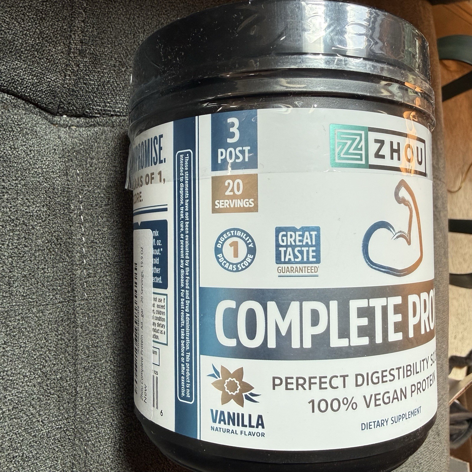 Zhou Complete Protein Vanilla 100% Vegan Protein, No Sugar Added (19.9oz)