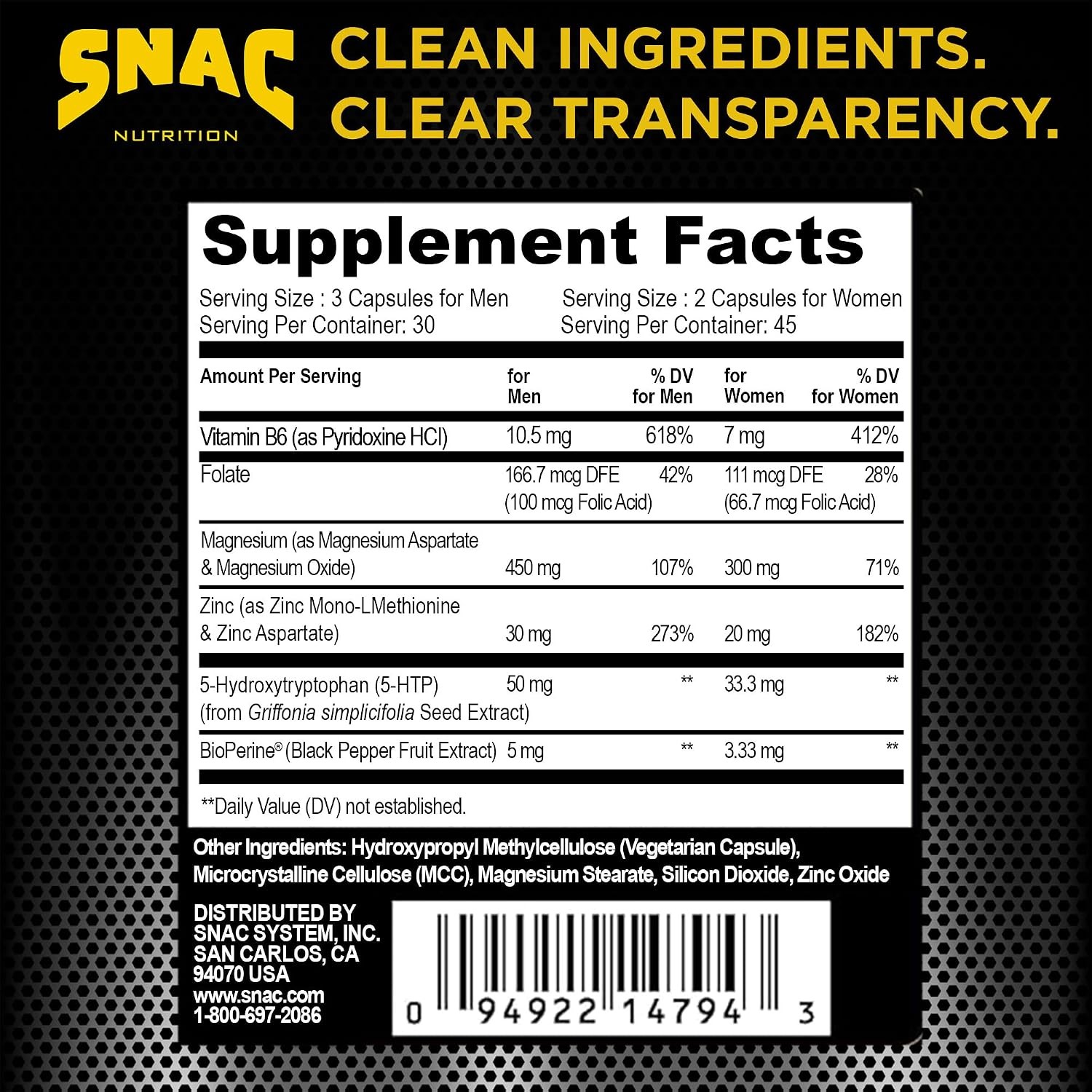 SNAC ZMA-5 Mineral Supplement – Post-Workout Support, 180 Capsules – 2 Pack