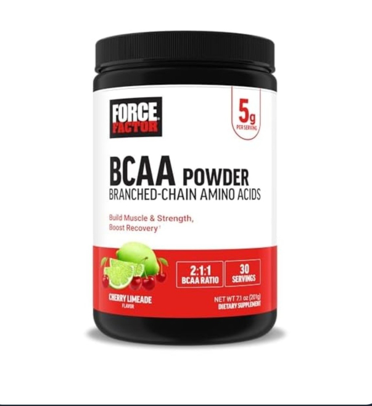 Force Factor BCAA Powder Cherry Limeade 30 Serv 7.1 oz 5g Dose