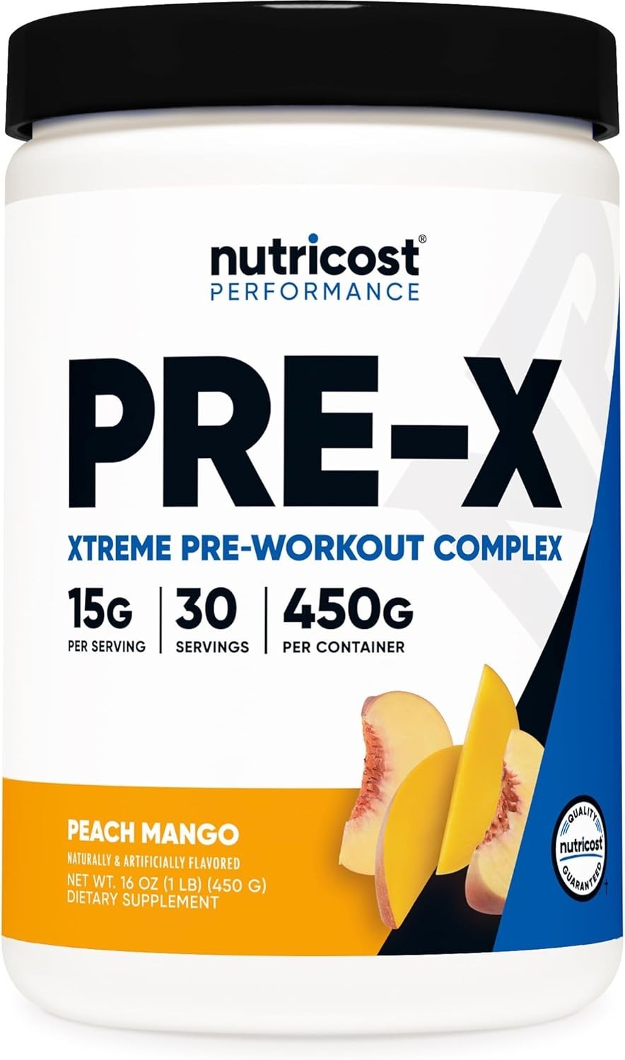 15.9 Oz Peach Mango Pre-Workout Powder – Vegetarian Energy Booster, 30 Servings