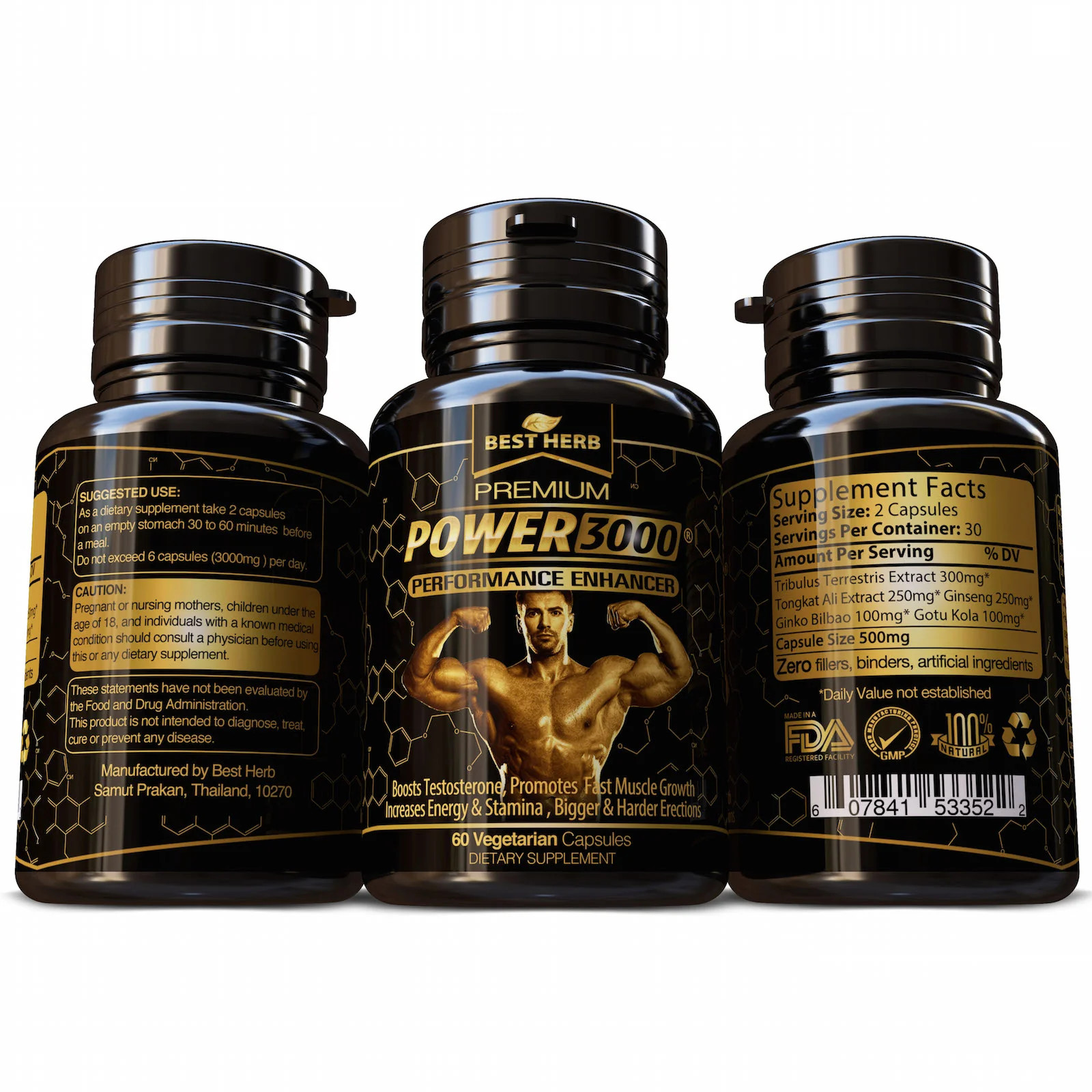 POWER 3000 Weight Muscle Mass Gain Supplement Tribulus 60 Pills Bigger