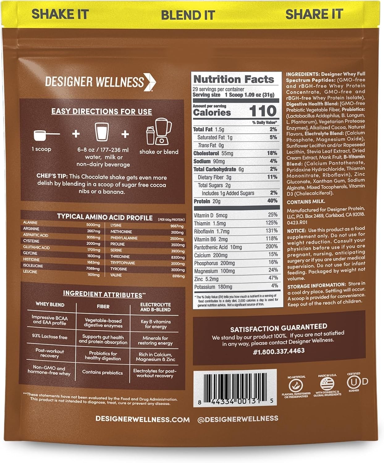 Designer Whey Natural 100% Whey Protein Gourmet Chocolate 2 lb/908 g