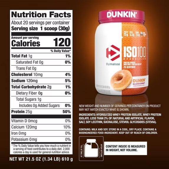 Dymatize ISO100 Hydrolyzed Whey Isolate Dunkin’ Glazed Donut 20 Servings – NEW!!
