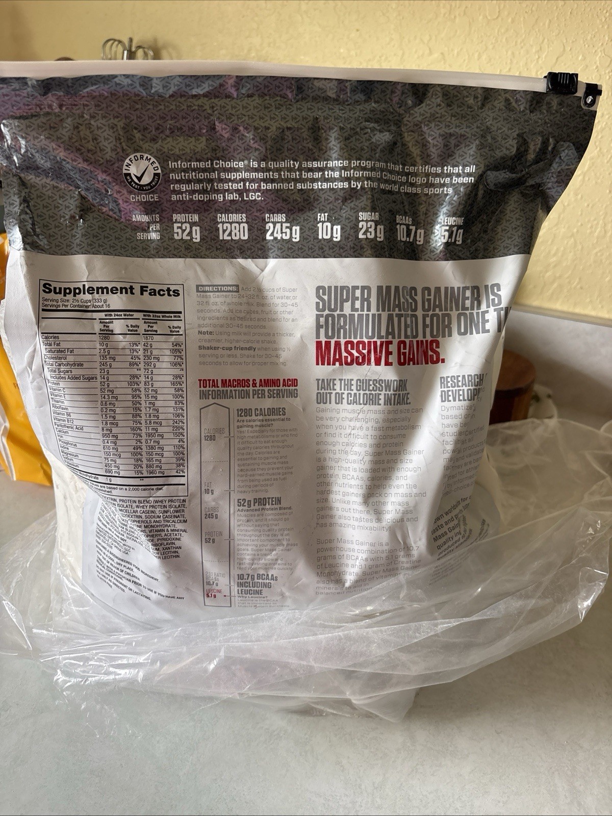 Dymatize Super Mass Gainer Protein Powder Gourmet Vanilla Creatine 12lb Bag