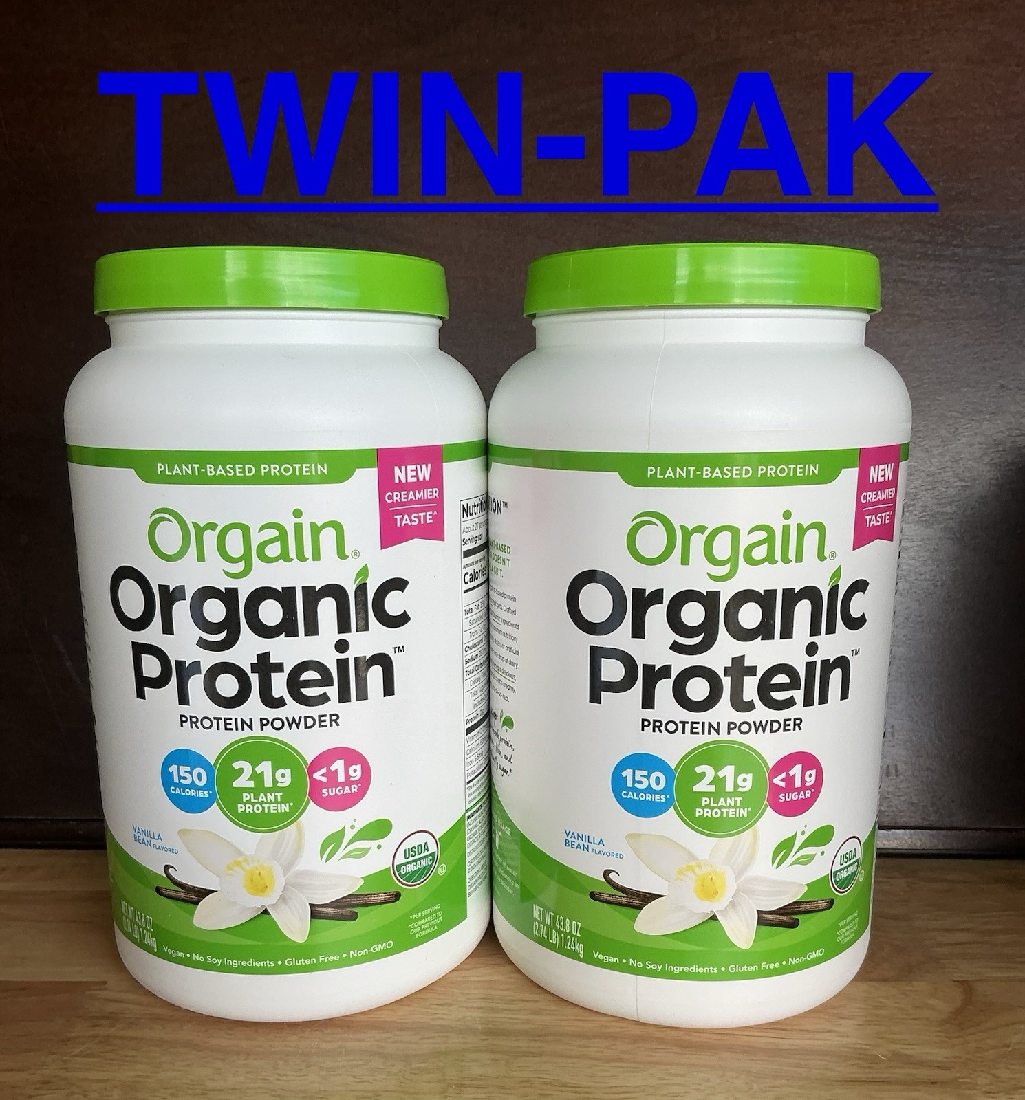 TWIN-PAK. Orgain Organic Protein Powder Vanilla Bean 2.74lb (11/26)