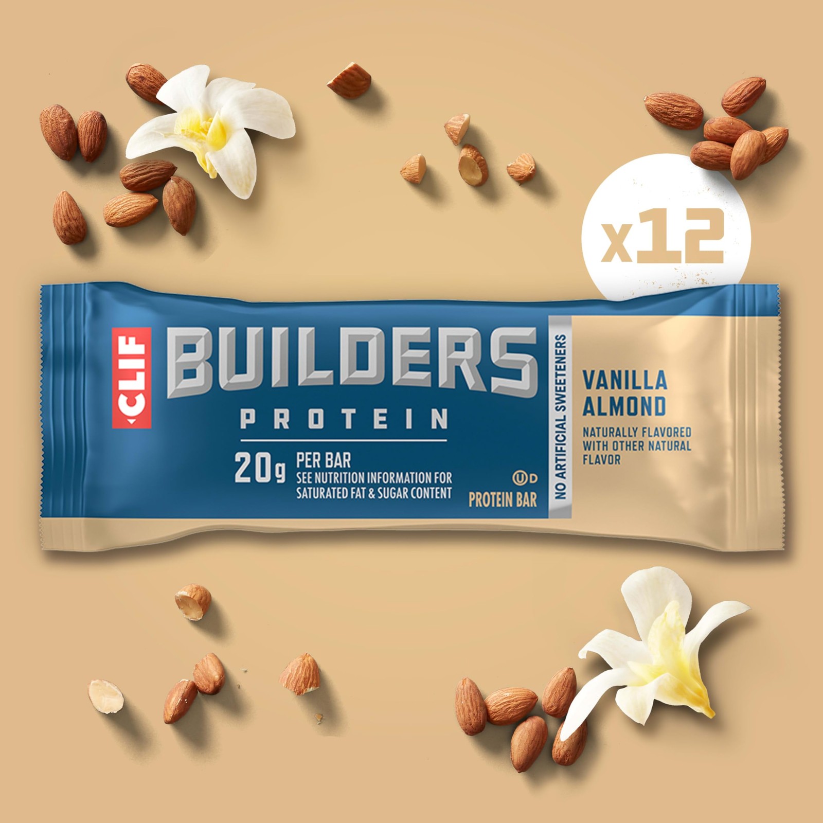 CLIF BUILDERS Protein Bars – Vanilla Almond 12PK Builders,