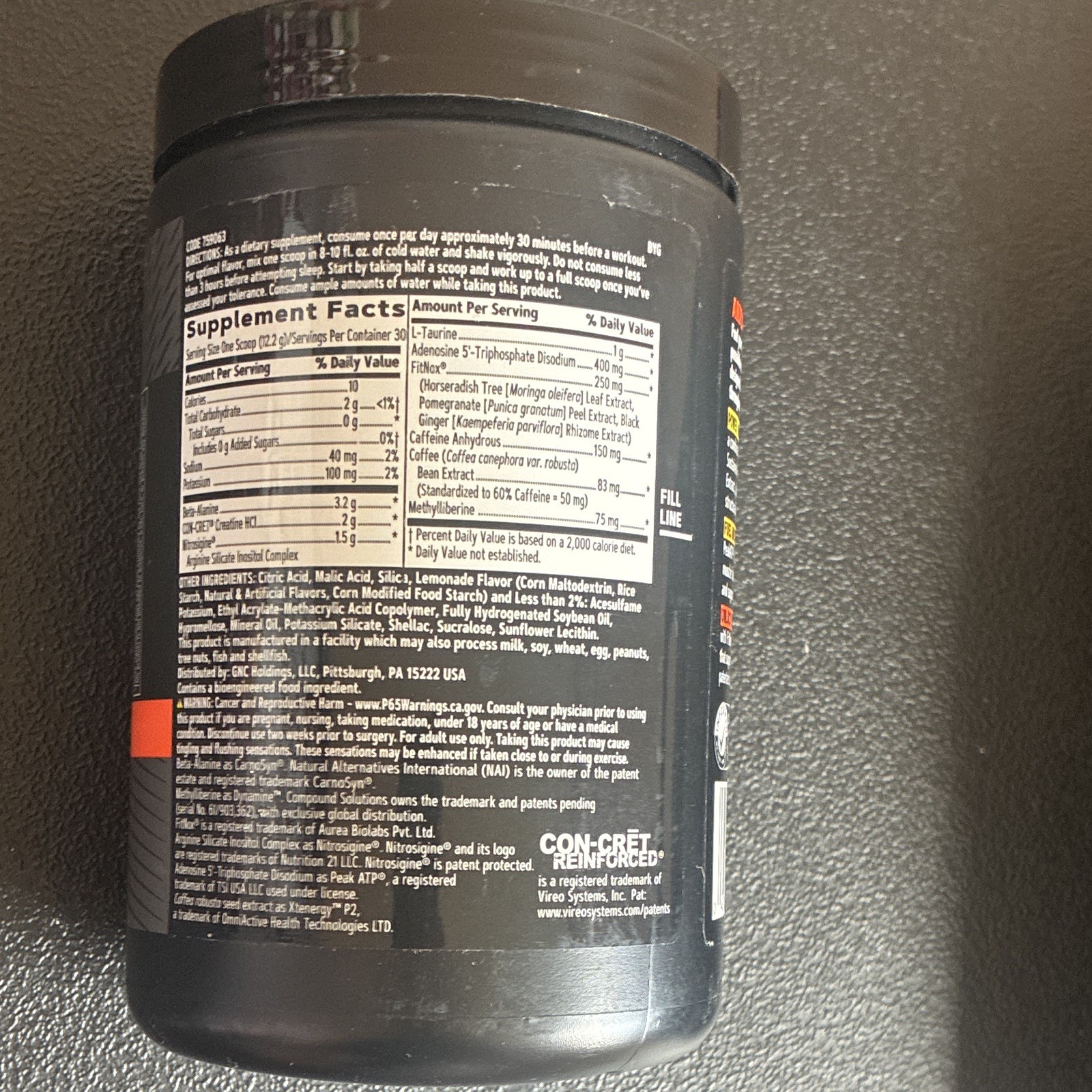 GNC AMP Tri-Phase Multi-Action Pre-Workout Powder Lemonade exp July 2026