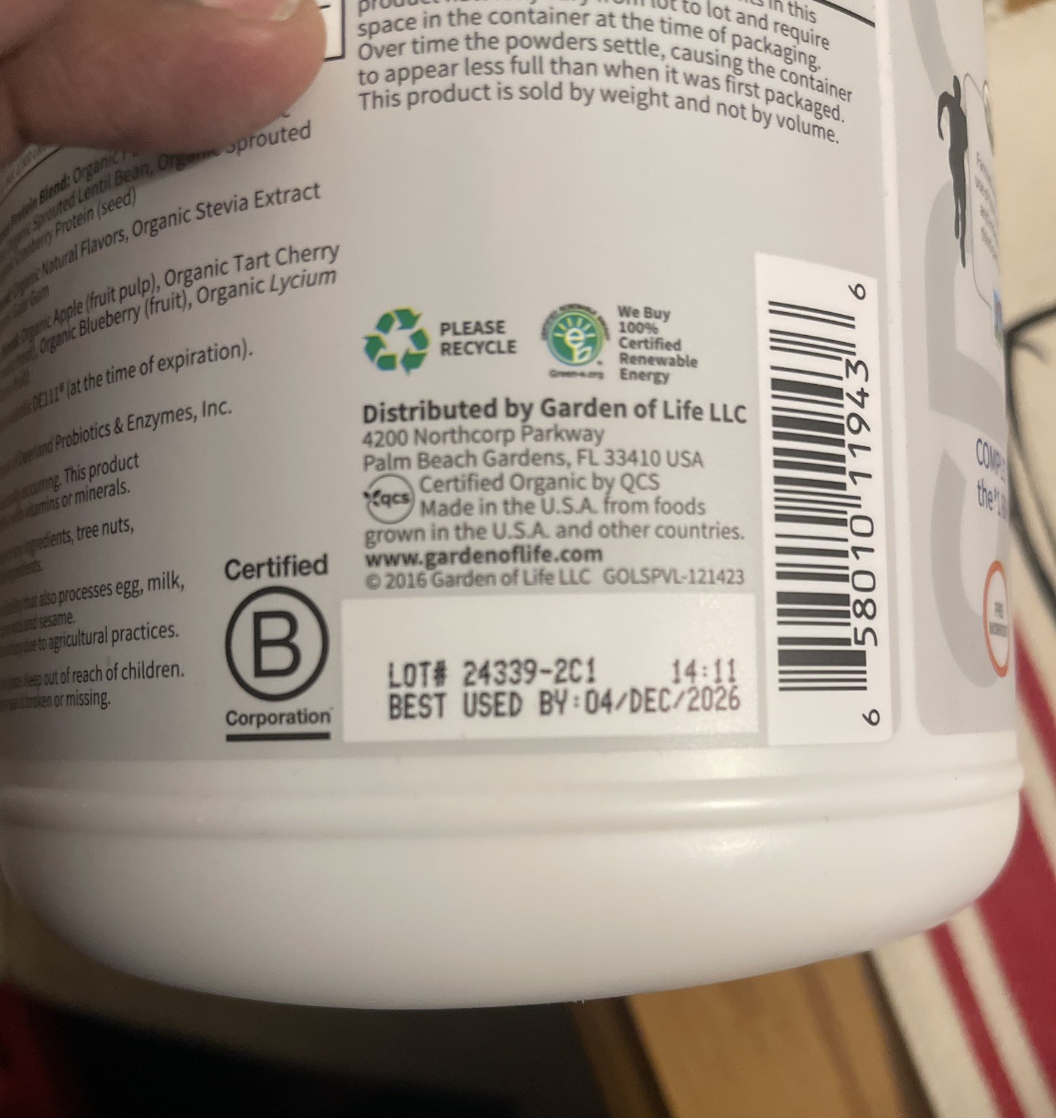 Garden of Life Sport Certified Grass Fed Whey Protein – Vanilla Best By 12/2026