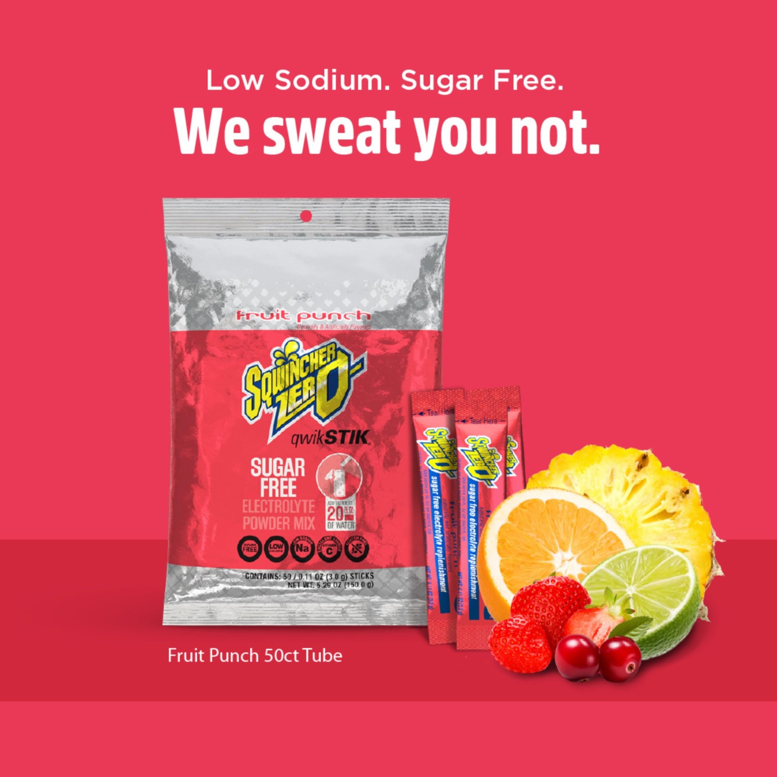 Zero Qwik Stik, Fruit Punch, Sugar Free, Low Calorie, Low Sodium Electrolyte Pow