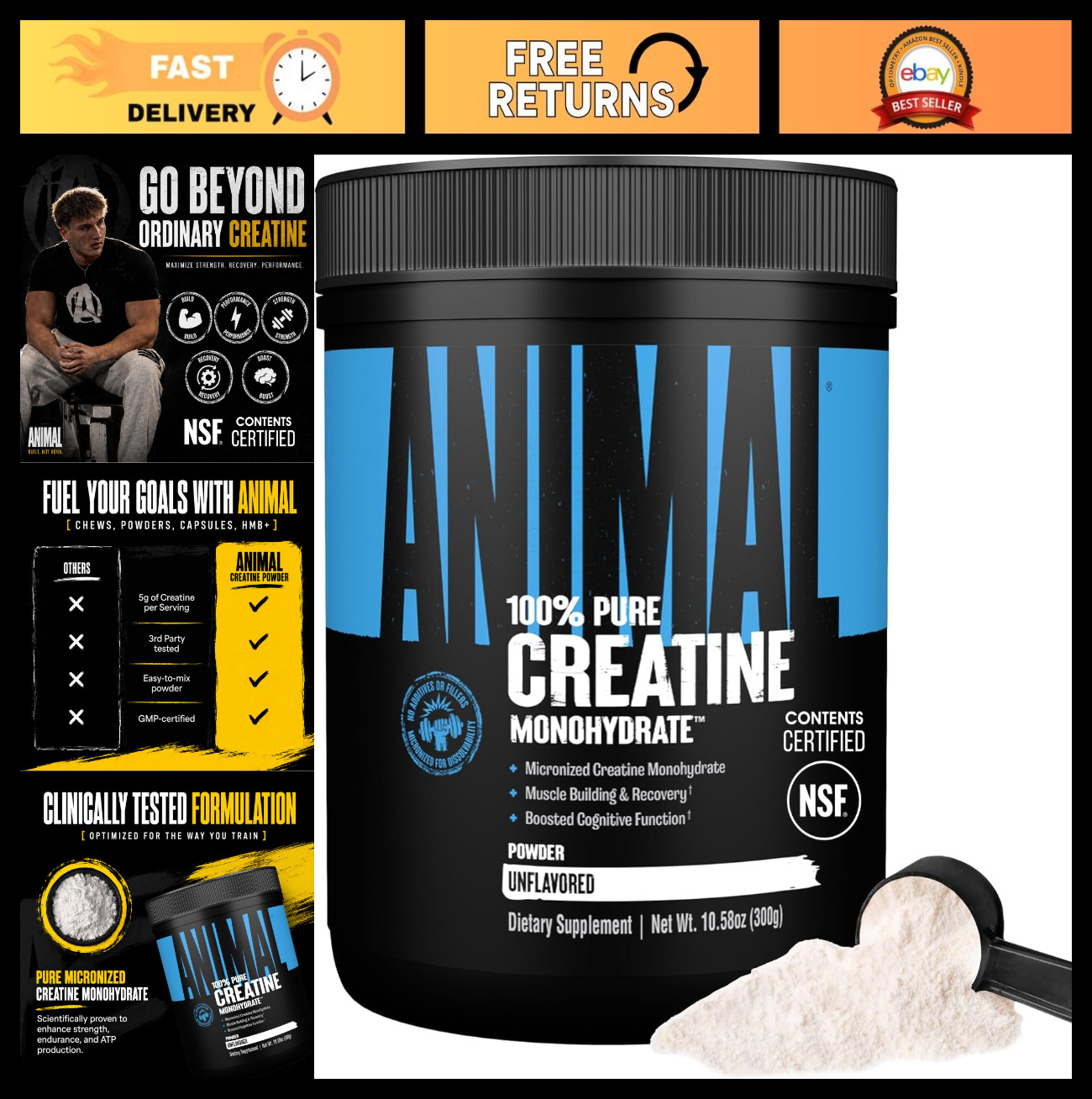 Micronized Creatine Monohydrate Powder 300g – Boost Muscle Recovery & Energy, Un