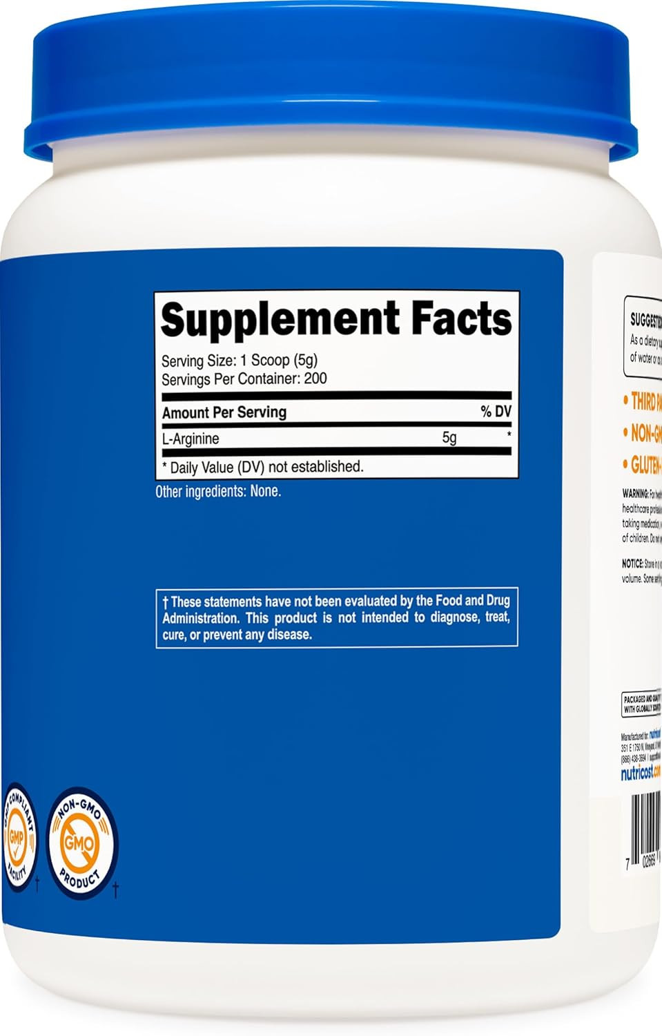 L-Arginine Powder 1KG – Pure L-Arginine, 5G per Serving