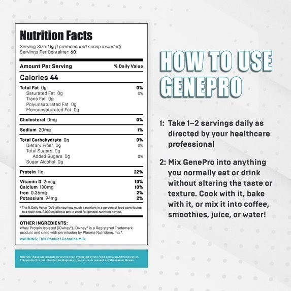 Premium GENEPRO GEN. 3 Unflavored Protein Powder – (3rd Generation, 60 Servings)