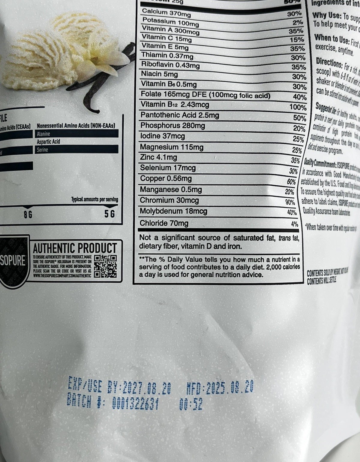 ISOPURE Zero Carb Whey Protein Isolate Powder, Creamy Vanilla, 25G Protein, 1Lb