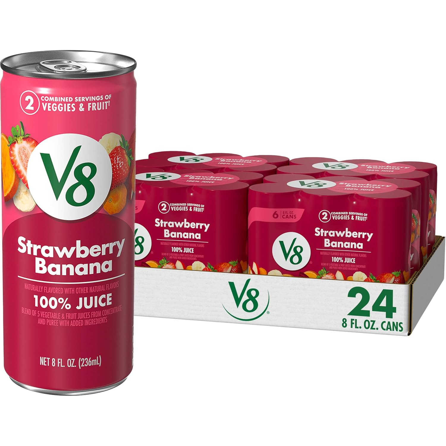 Strawberry Banana 100% Fruit and Vegetable Juice, 8 fl oz Can (6 Pack) (Case of