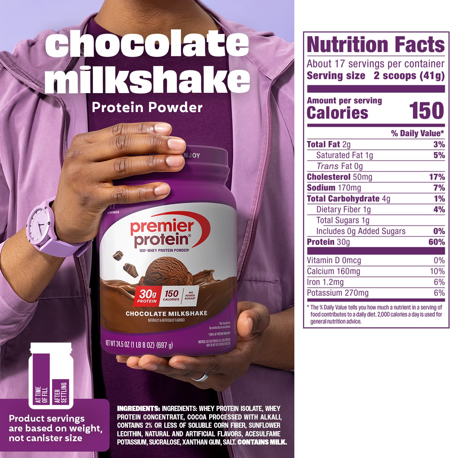 2 Pack Premier Protein 100% Whey Protein Powder, Chocolate Milkshake 30g Protein
