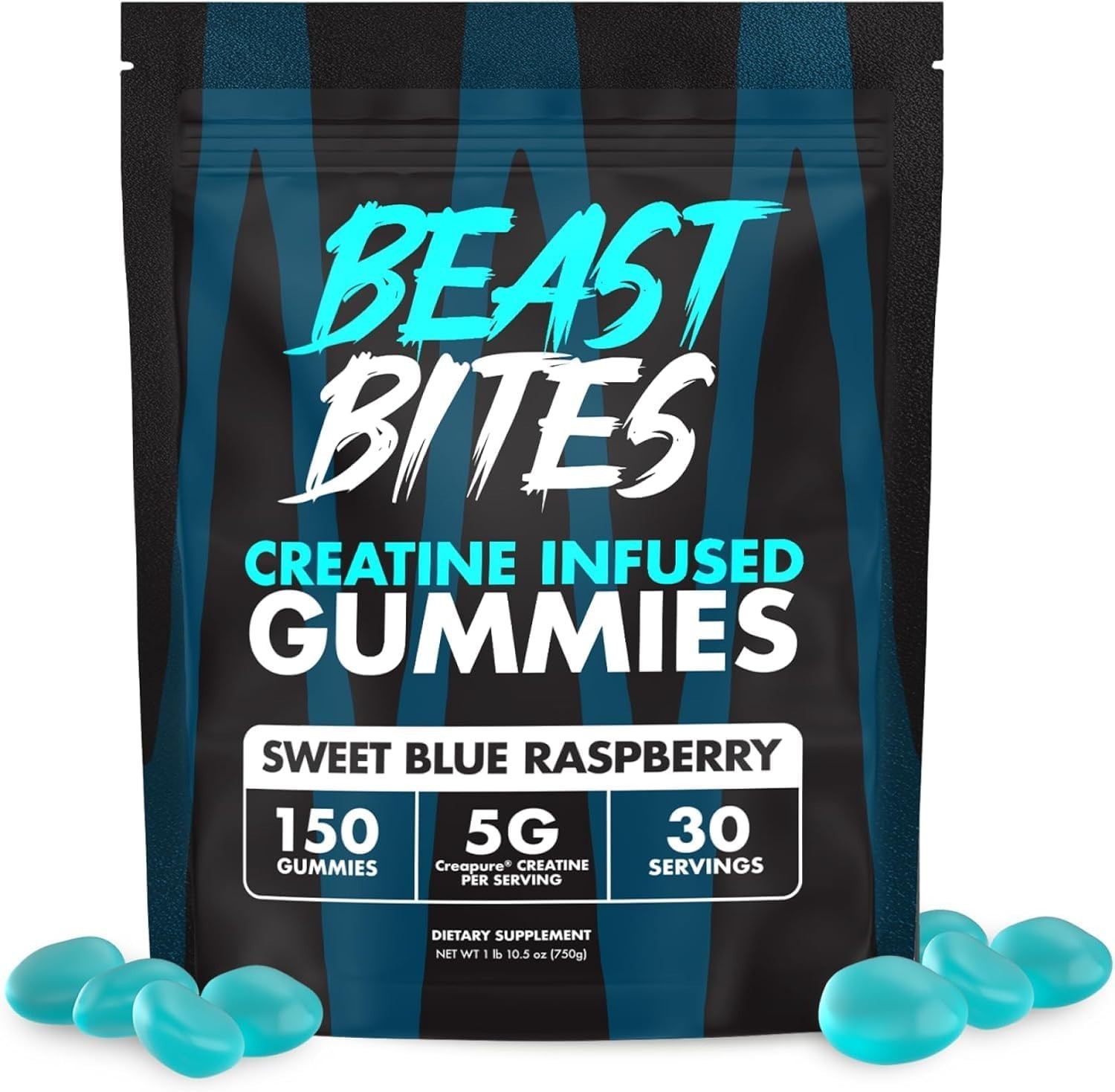 1-3 PACKS-Beast Bites Creatine Infused Gummies Sweet Blue Raspberry – 30 Serving