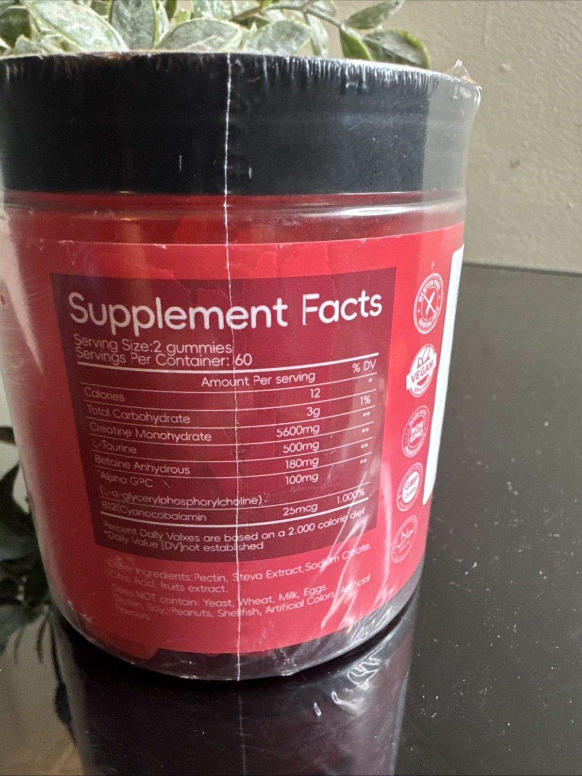 Creatine Monohydrate 120 Gummies Strawberry 5600mg Per Serving Vegan-Sugar Free