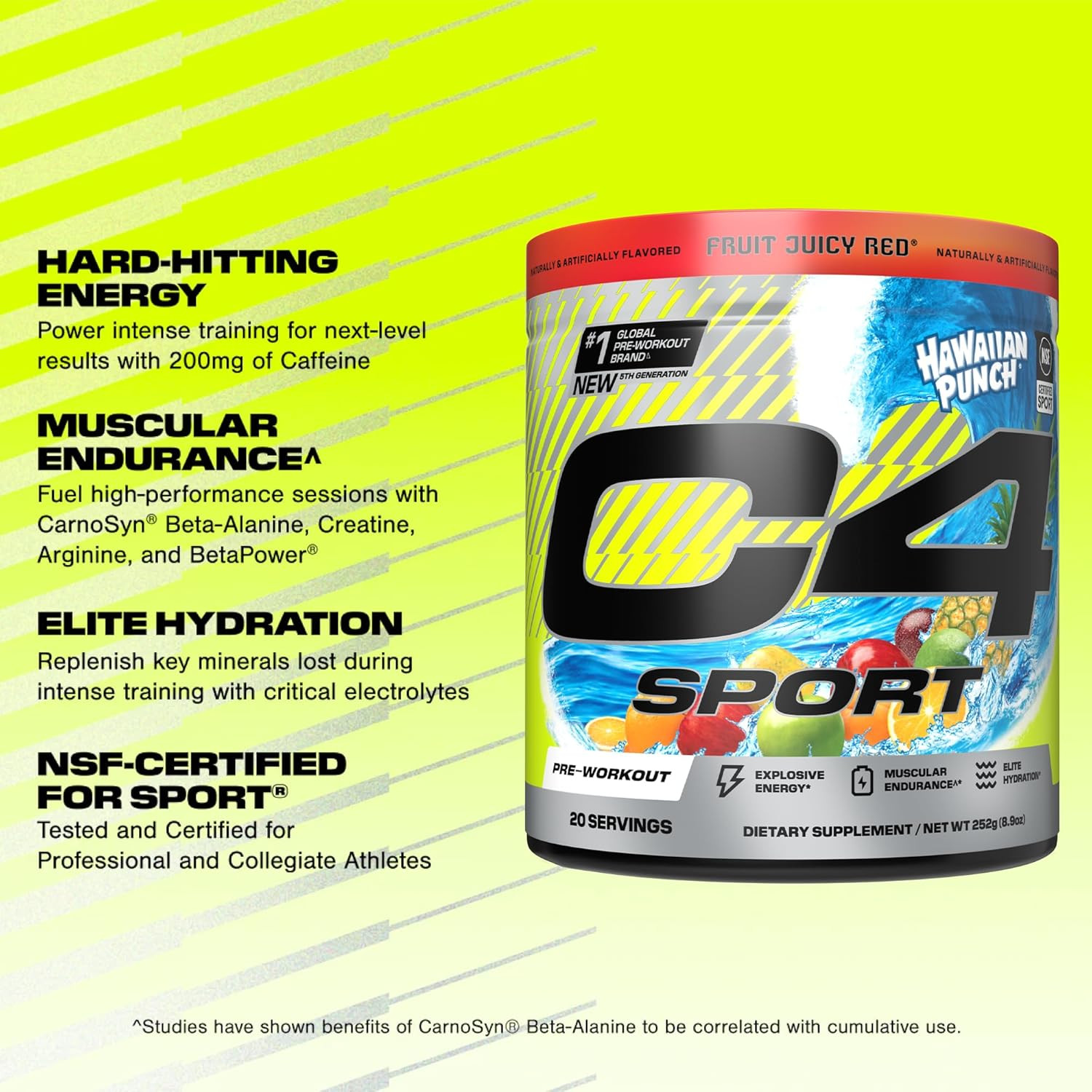 Sport Pre Workout Powder – NSF Certified for Sport – Elite Hydration – 200Mg Caf