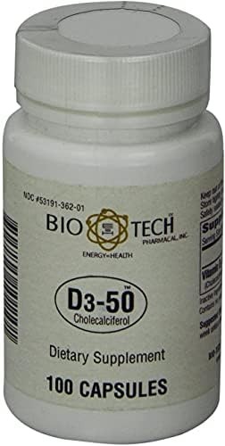 Bio-Tech Pharmacal D3-50 50,000 IU, 100 Capsules Ð All-Natural Supplement Ð Supp