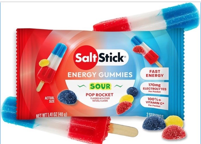 SaltStick Electrolyte Energy Gummies Sour Pop Rocket, Caffeine Free, 10 Packets