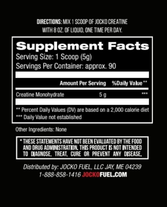 JOCKO Creatine Monohydrate Powder 400 Grams 16 Ounces Unflavored 90 Servings New